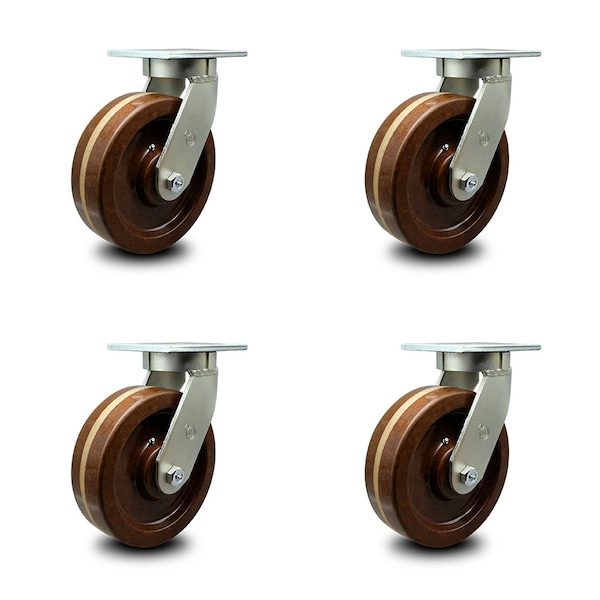 8 Inch Heavy Duty High Temp Phenolic Swivel Caster Set with 2 Swivel Locks SCC